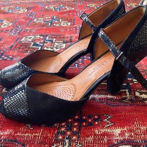 Gentle souls suede strapped heels with peep toe